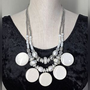 Chico's Pearlescent Statement Necklace 23" Silver NWOT